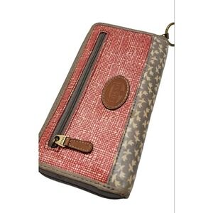 Fossil Long Live Vintage Long Wallet Red Checkered & Birds Zip Around PVC Coated